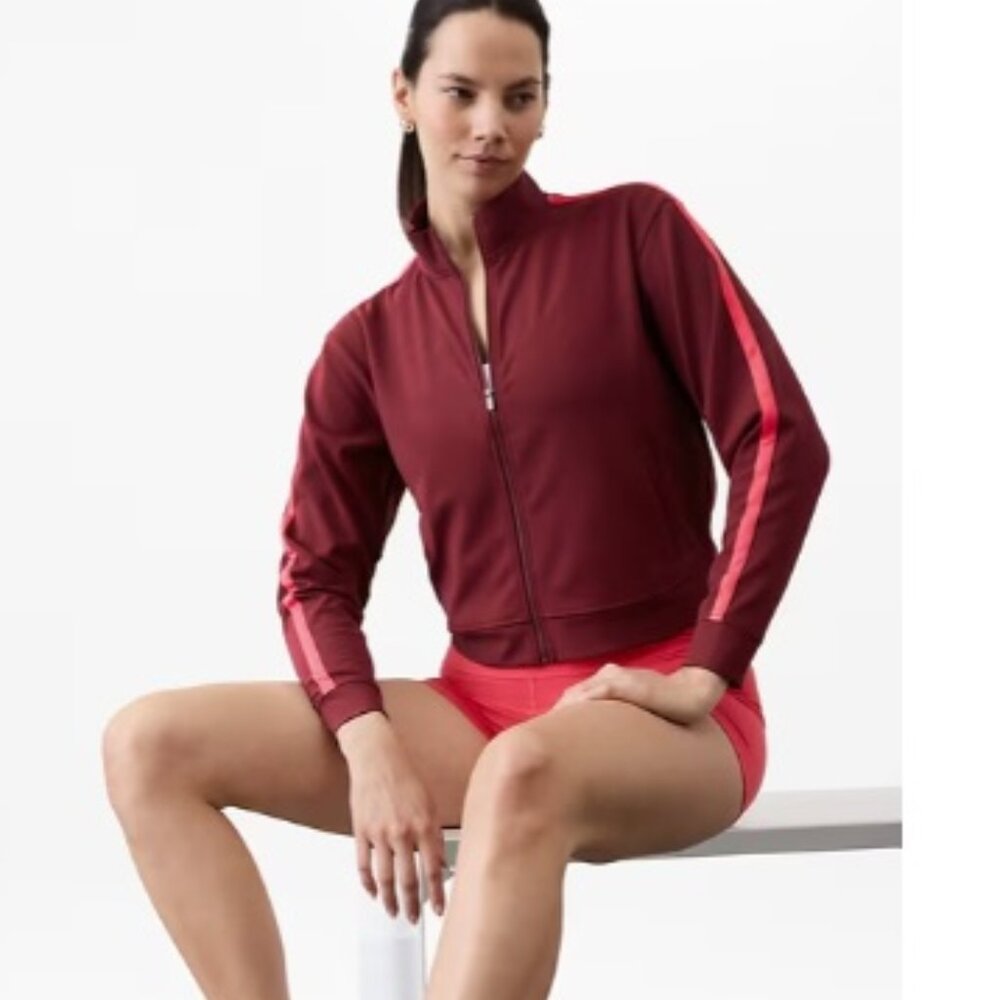 NWT Athleta Finish Line Jacket Zip Up, Redwood Red | Size Small Petite